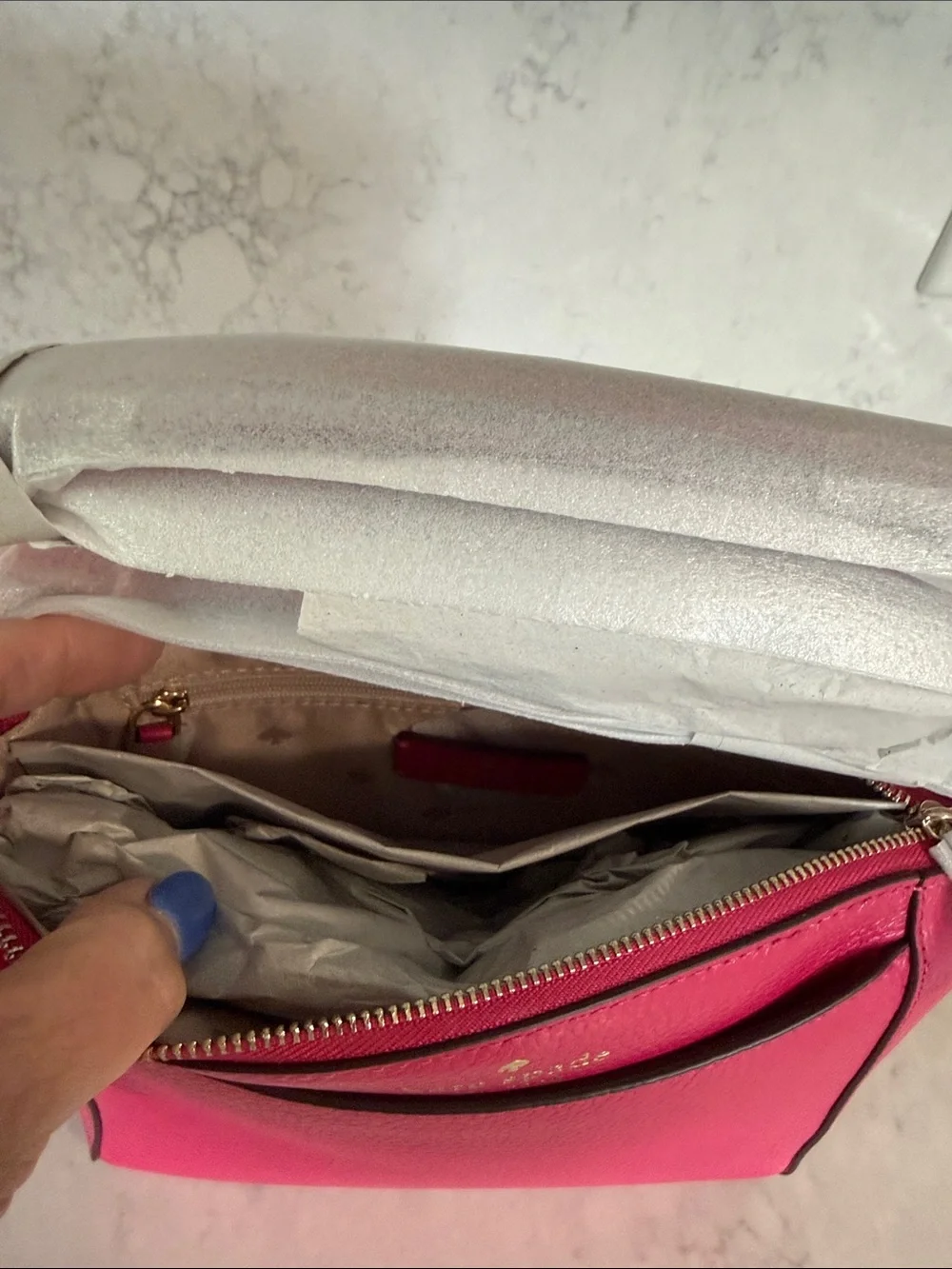 kate spade Pink Pebbled Leather Satchel with Black Trim